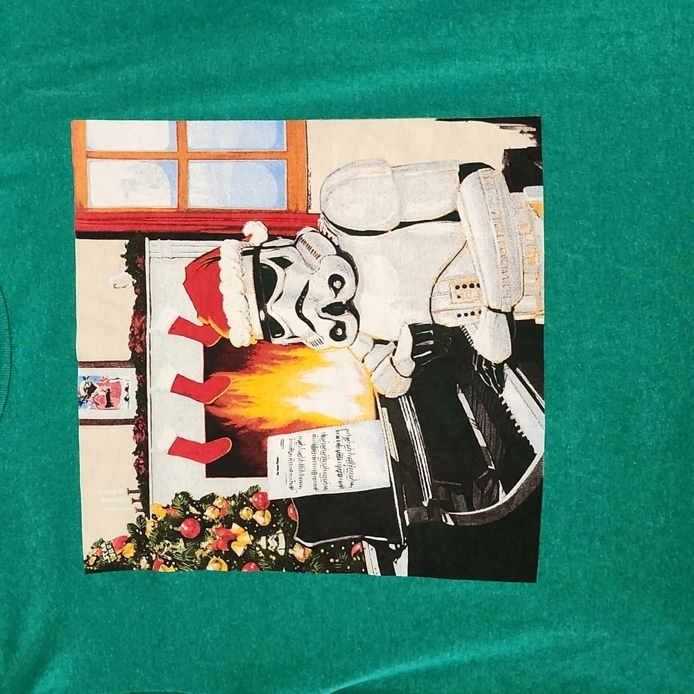 STAR WARS Storm Trooper Christmas Graphic Tee L 12 Boys Girls Kids Santa Hat - Picture 3 of 10